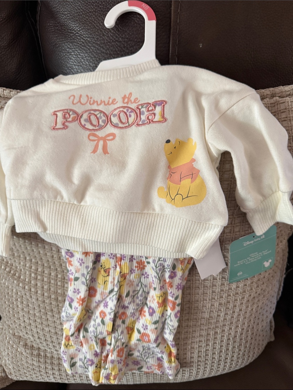 Disney Cream Winnie the Pooh Baby Sweater Set with Yellow & Purple Accents